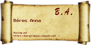 Béres Anna névjegykártya